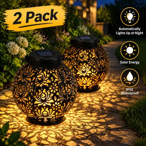 2 Pack Hanging Solar Lantern Lights Outdoor Garden Patio Table LED Decoration UK
