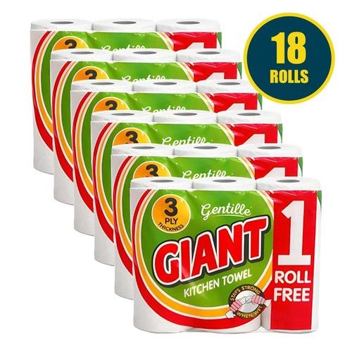Gentille Giant White Kitchen Roll 18 Pack 3 Ply bulk Absorbent Towel Paper Roll