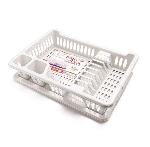 Kitchen Dish Drainer Plate Drying Rack with Drip Tray Cup Cutlery Utensil Holder