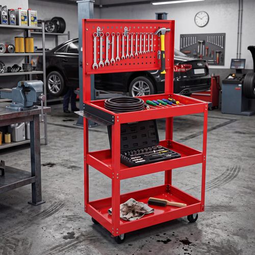 Heavy Duty Tool Storage Trolley Wheel Cart 3 Tier Shelf Cabinet Drawer Workshop — image 3