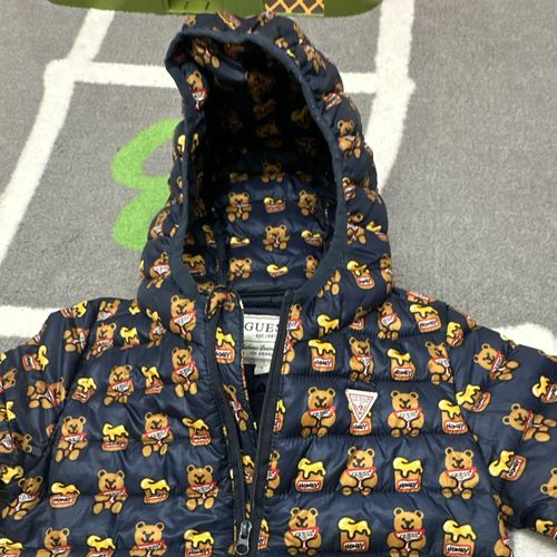 GUESS Navy Hooded Puffer Jacket 18-24 Months Full Zip Padded Bear Print — image 2