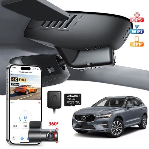 Mangoal Front 4K+Rear 1080P HRD Dash Cam OEM Custom for Volvo XC60 2022-2026 GPS
