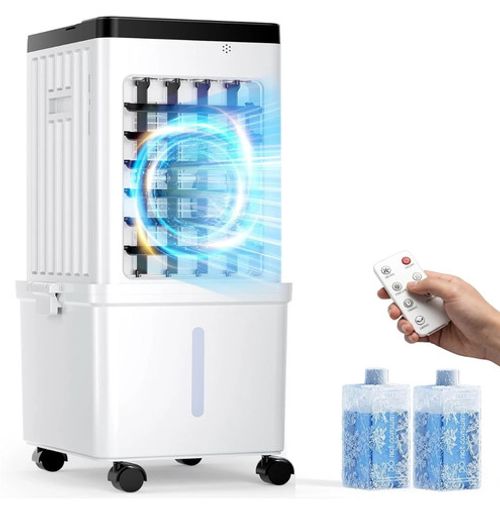 Portable Air Cooler, 15L Evaporative Cooling Fan with Remote & 2 Ice Packs,3-in1
