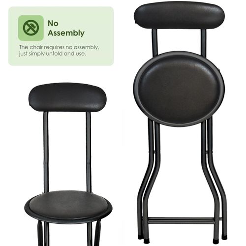FOLDING BAR STOOL BREAKFAST BLACK PADDED HIGH BACK STOOL ROUND SEAT FOLDABLE NEW — image 6