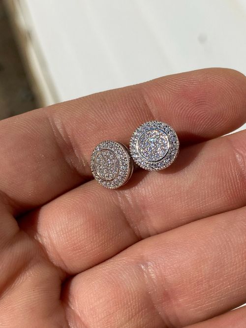 Real Solid 925 Silver Simulated Diamonds Men's Earrings Large Studs Screw Backs — image 8