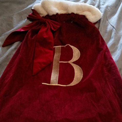 Festive Christmas Santa Sack Letter B Red/White Faux Fur Trim Hanging