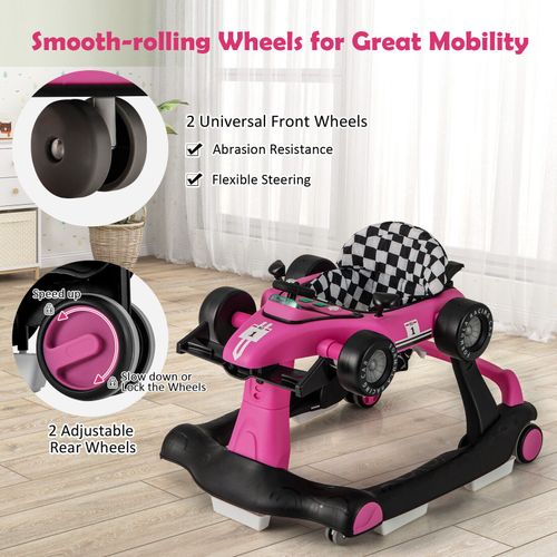 4 in-1 Adjustable Baby Walker Folding Infant Walker Toy Activity Center-Pink — image 9