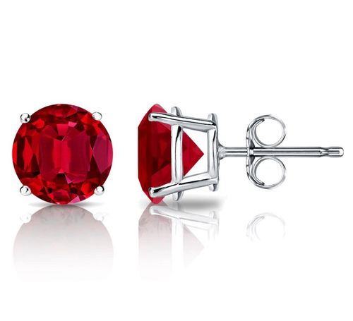 4 Ct Round Cut Lab Created Red Ruby Stud Earrings 14K White Gold 7mm Push Back — image 5