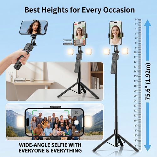 192cm 360 AI Face Tracking Selfie Stick Tripod w/2 Fill Lights Auto Open Stand — image 13