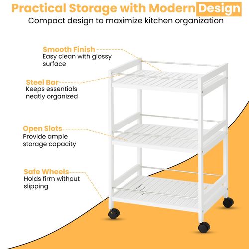 3-Tier Wooden Trolley on Wheels Kitchen Storage Serving Rolling Cart Steel Bars — image 8