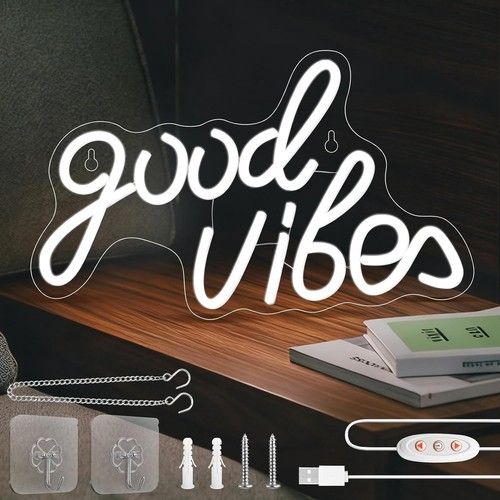 Good Vibes Neon Sign - LED Neon Light Signs for Wall Decor with USB Powered, Art