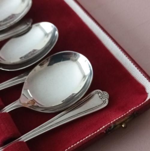 Cased Set of 6 Silver Plated Spoons with Red Fitted Zip Case — image 2