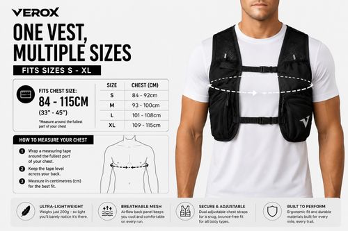 Running Vest Hydration Pack With 6 Pockets | Includes x2 500ml Soft Flasks S-XL — image 3