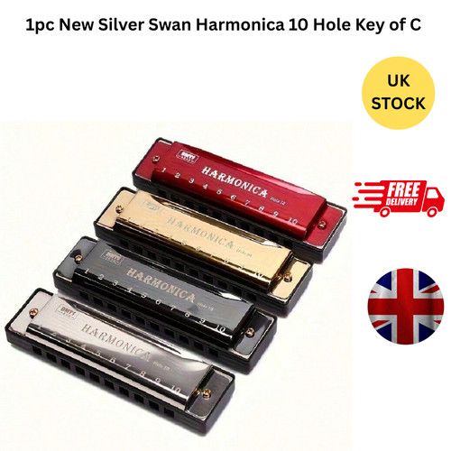 New Silver Swan Harmonica 10 Hole Key of C for Blues Rock Jazz Folk Harmonica UK