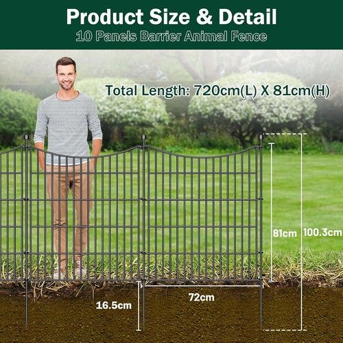 24ft Long Garden Fence Animal Dog Barrier with Gate No Dig Metal Fencing Border