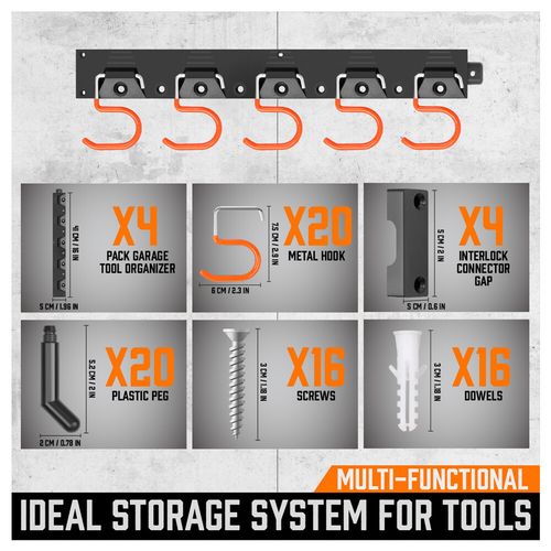 64 Inch Garage Tool Organizer Wall Mount Hooks Adjustable Storage Holders Garden — image 7