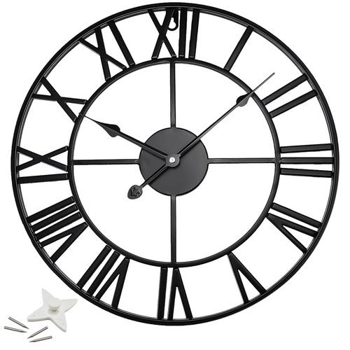 60CM Large Skeleton Metal Roman Wall Clock Big Numerals Giant Open Round Face UK