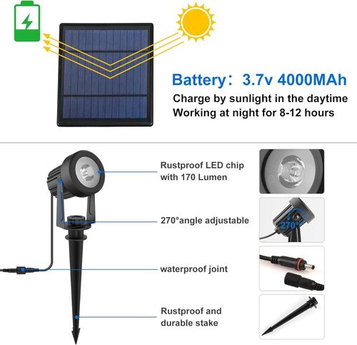 T-SUN Solar Powered Spot Lights LED Outdoor Wall Light Garden Landscape Lamps UK — image 2