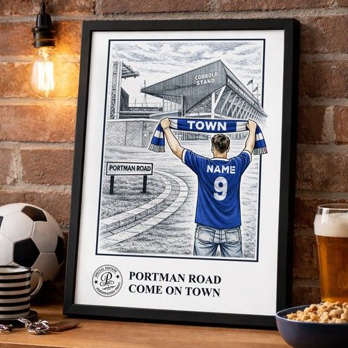 Personalised Ipswich Football Stadium Print  A4 A3 Framed Unframed Fan Wall Art