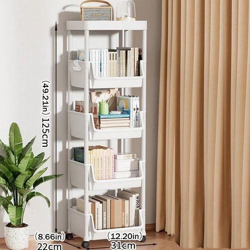 5 Tier Storage Trolley Cart On Wheels Kitchen Rolling Organizer Rack Room White — image 6