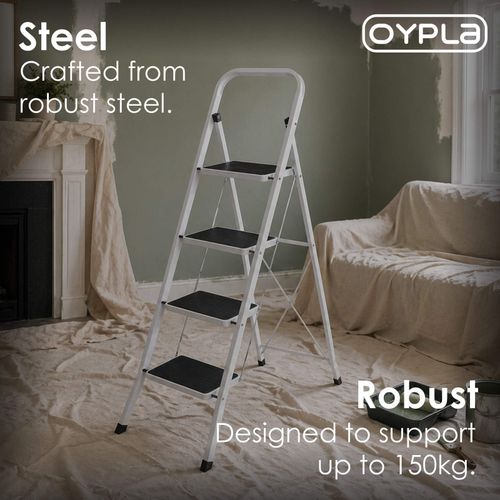 NEW! Foldable 4 Step Ladder Stepladder Non Slip Tread Safety Steel Step — image 3