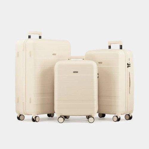 VonHaus 3 Piece Cream Hard Shell Suitcase Set TSA Lock Spinner Wheels 2020031