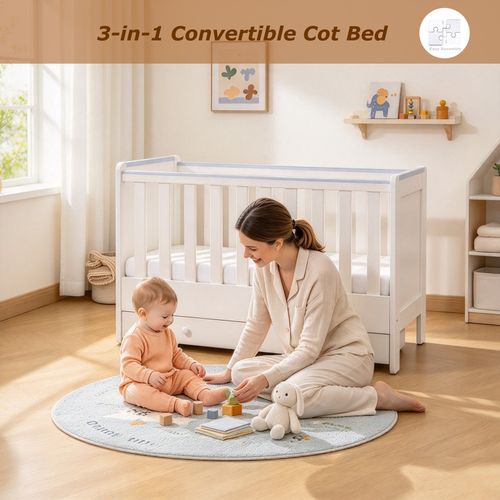 3-in-1 Convertible Cot Bed White Baby Nursery Crib Toddler Bed 140x66cm Mattress — image 5