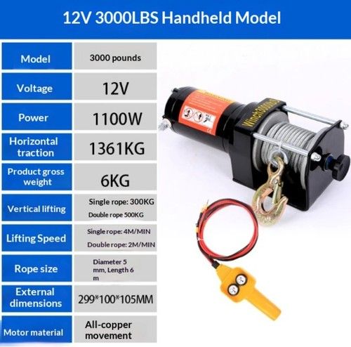 Small Crane, Vehicle-Mounted Electric Winch 12V Off-Road Vehicle Self-Rescue 24V