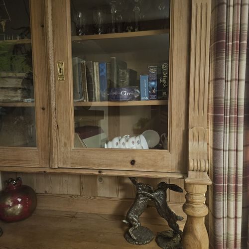 Solid Antique Pine Dresser Glass Lockable Cupboards — image 2