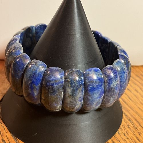 Lapis Lazuli Beaded Stretch Bracelet 1” Blue Gemstones Sz7-8 — image 7