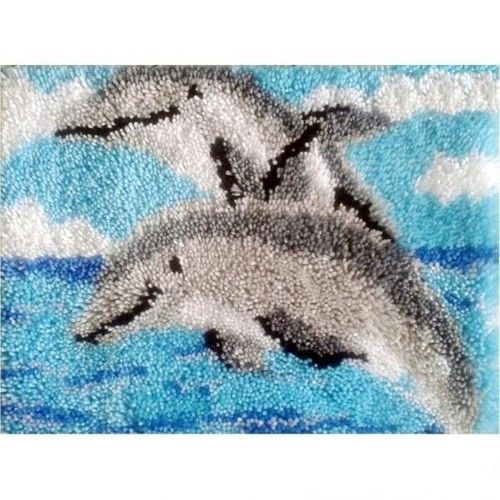 Dolphin Mat Latch Hook Rug Making Kit Beginner Embroidery Carpet Kits Decor Gift