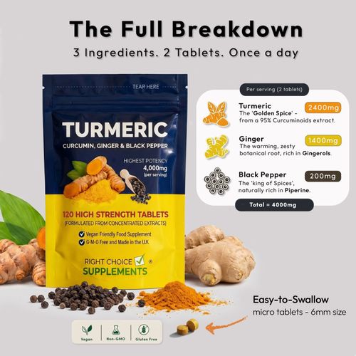Turmeric Tablets 4000mg + Ginger + Black Pepper | 120 Tablets - UK Supplement — image 2