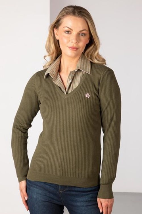 Rydale Ladies Ribbed Jumper Womens V Neck Rib Knit Sweater Pullover 10 Colours