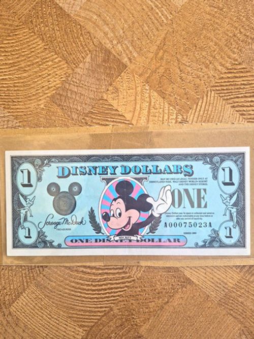 UNC 1990 Disney AA $1 Dollar 1990 Mickey Mouse Banknote, Very Low Serial