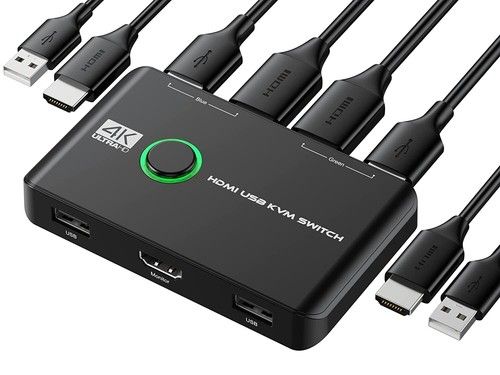 4K KVM Switch HDMI 2 Port Box, USB HDMI Switches for 2 Computers Share 2 Cable
