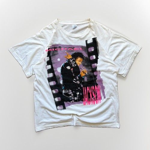 Vintage 80s 1988 Michael Jackson Bad Tour Shirt White Graphic King Pop Concert L