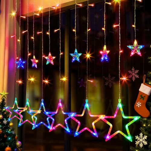 Christmas Decoration Curtain Lights String Xmas Party Window Plug in 12 Star — image 1