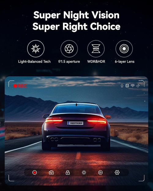 REDTIGER 4K Car Dash Cam Front & Rear with GPS WiFi Loop Recording G-Sensor — image 3