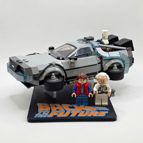 Back to the Future Themed display stand to fit LEGO DeLorean Speed Champion.