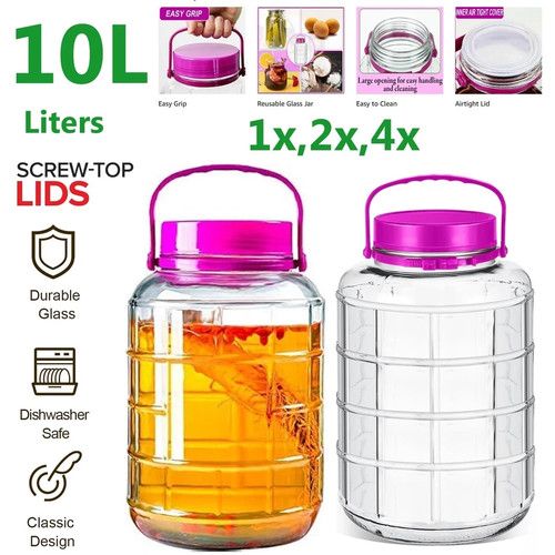 Large 5L 8L 10L Glass Storage Jar Wide Mouth Airtight Lid Handle Food Preserving