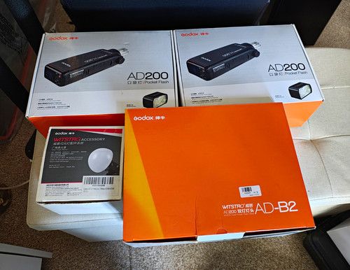 Godox WITSTRO AD200 Strobe Flash Gun x2 with AD-B2 Twin Head Bracket