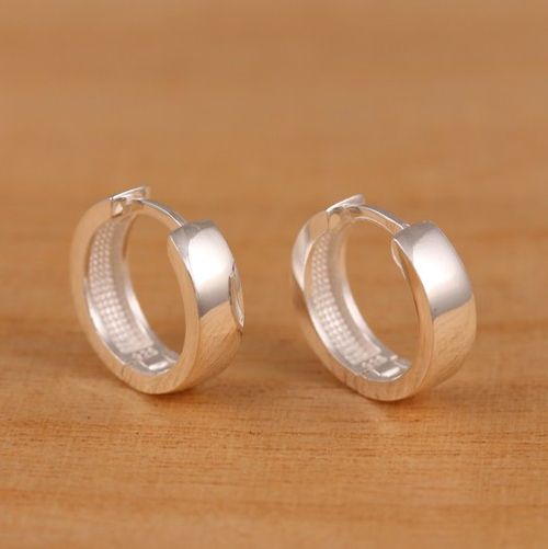 925 Sterling Silver 15mm x 4mm Plain Huggie Hoop Earrings Gift Boxed