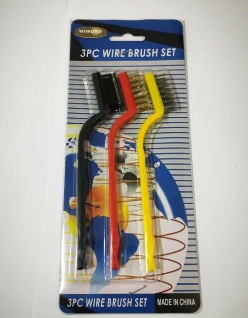 3 PIECE SMALL WIRE BRUSH SET BRUSHES STEEL BRASS NYLON METAL RUST PAINT REMOVER — image 3
