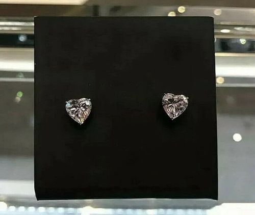 2 Ct Heart Shape VVS1/D Lab Created Stud Earrings 14k White Gold 7mm Push Back — image 4
