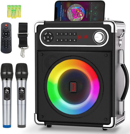 Karaoke Machine with 2 Wireless Microphones,Portable Bluetooth 5.1 Speaker Light — image 1