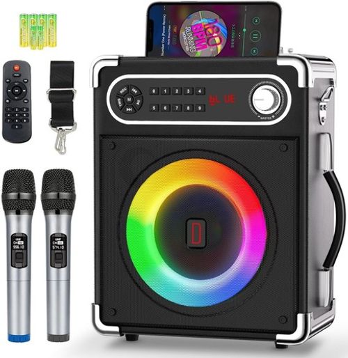 Karaoke Machine with 2 Wireless Microphones,Portable Bluetooth 5.1 Speaker Light
