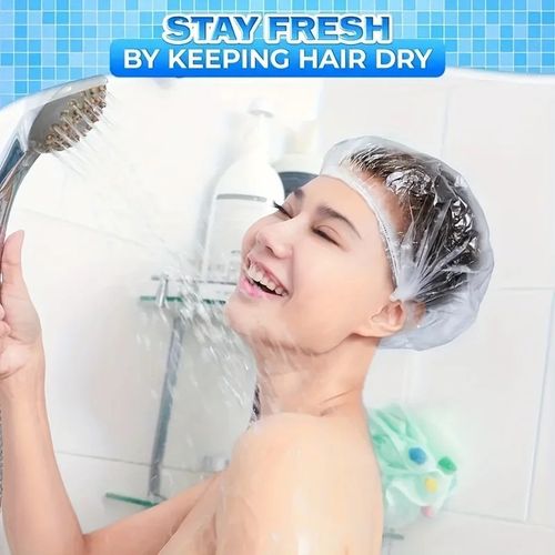 100pcs Disposable Shower Caps Waterproof Plastic Bath Hair Salon Travel Use Uk — image 5