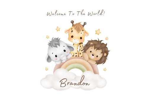Personalised New Baby Birth Nursery Safari Name Print  Kids Bedroom Wall Art — image 2
