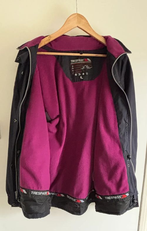 Trespass Womens Waterproof Coat Size L Navy Purple Fleece Lined Hooded Jacket — image 8