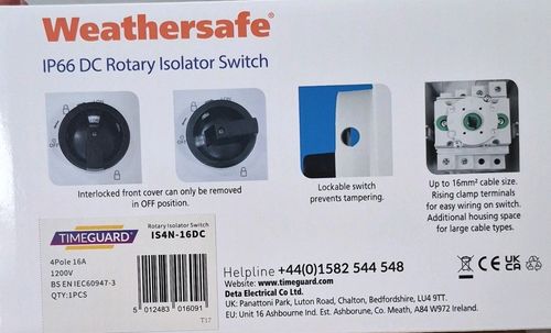 20x Timeguard IP66 DC Rotary Isolator Switch 16A 4 Pole PV Array IS4N-16DC — image 3